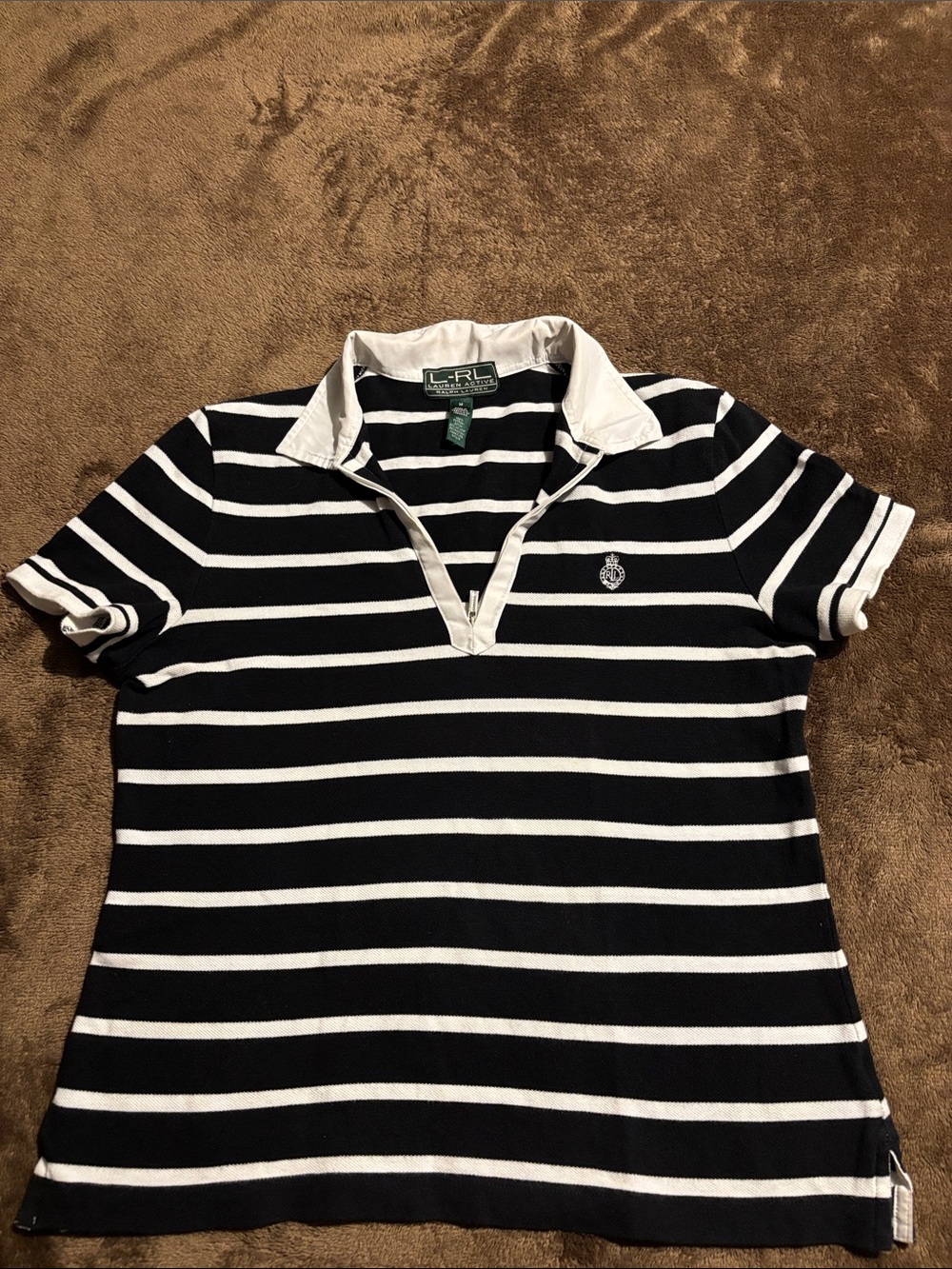 Lauren Active Ralph Lauren Black and White Striped Quarter Zip Polo
